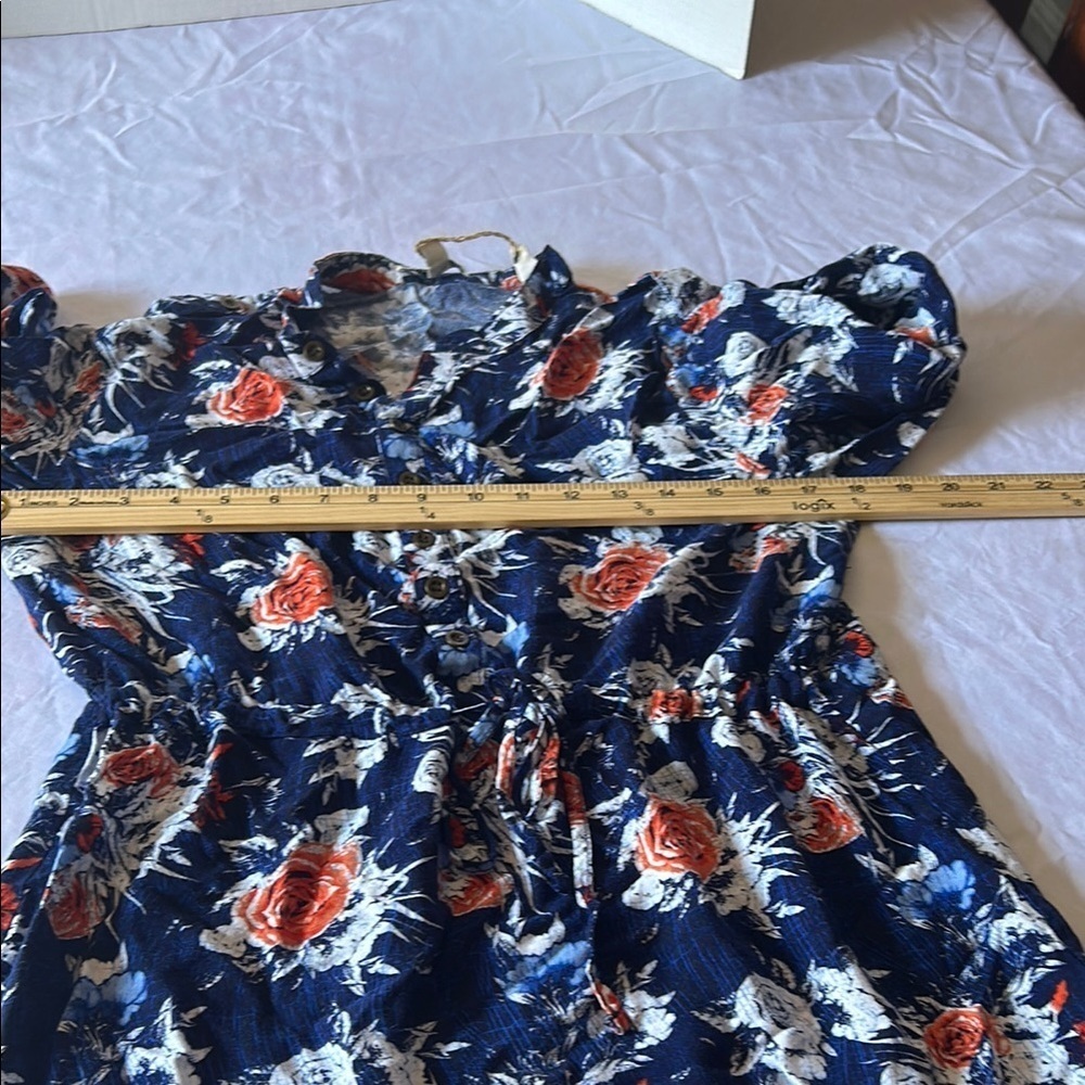 Moral Fiber Floral Long Sleeve Dress in Navy and Red - Picture 3 of 6